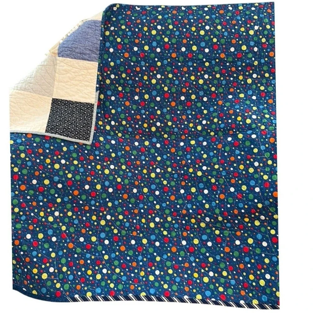 Edmond Quilt Guild Blue Patchwork Polka Dot Reversible Handcrafted Quilt Vintage